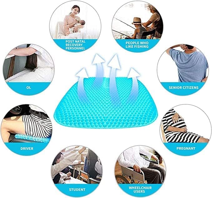 Egg Gel Seat Cushion Ergonomic Breathable Design Pressure Relief Sitter Tailbone Pain Sciatica Pain Back Pain Silicon Seater Cushion Chair Pad with Non-Slip Cover for Home (Pack of 1)